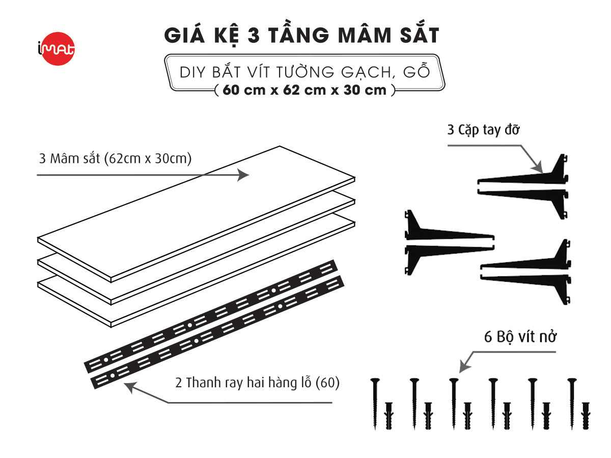 Kệ lắp ráp DIY 3 tầng mâm sắt