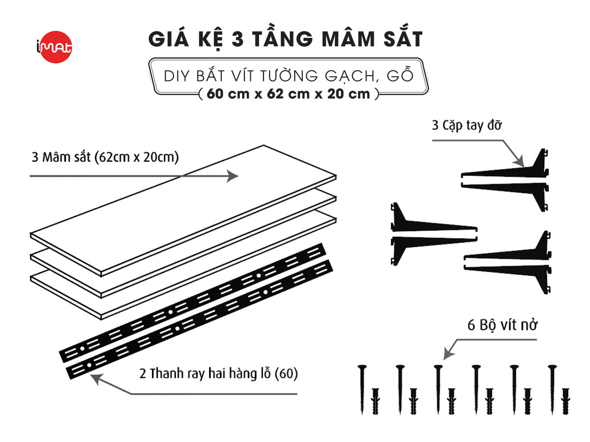 Kệ lắp ráp DIY 3 tầng mâm sắt