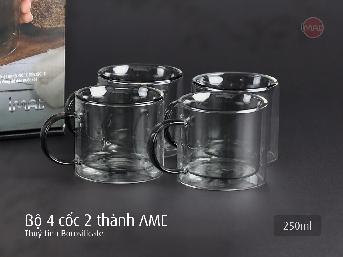 Bộ 4 cốc 2 thành thuỷ tinh Borosilicate 250ml