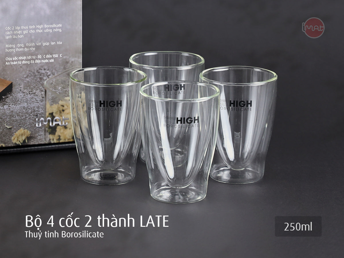 Bộ 4 cốc 2 thành thuỷ tinh Borosilicate 250ml