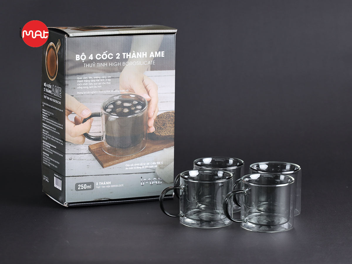 Bộ 4 cốc 2 thành thuỷ tinh Borosilicate 250ml